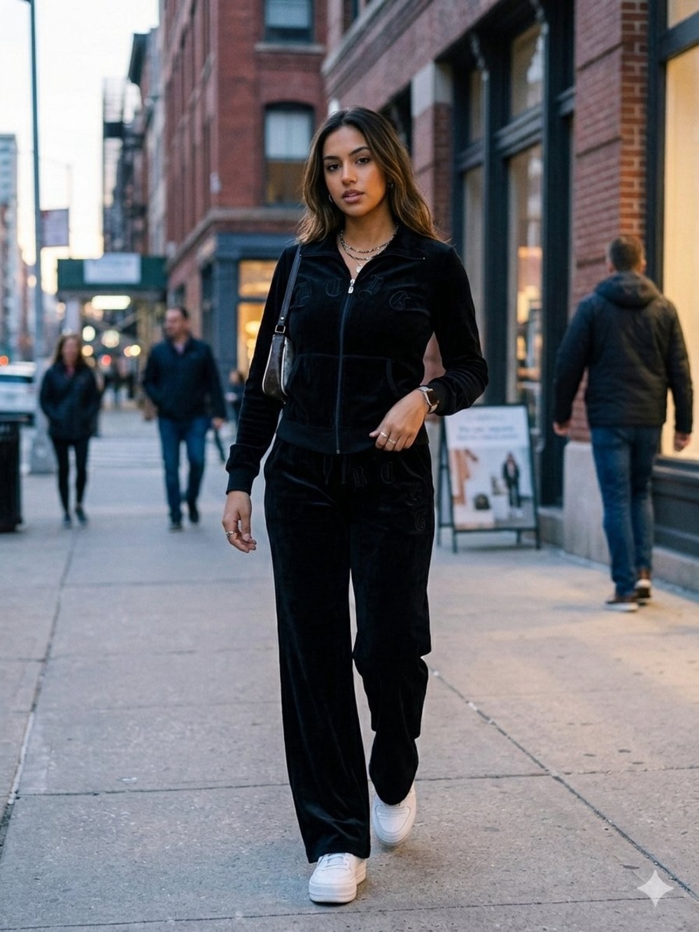 AY2K BCBGMAXAZRIA Black Velour Tracksuit Set Gothic Script Wide Leg Vintage Lrg